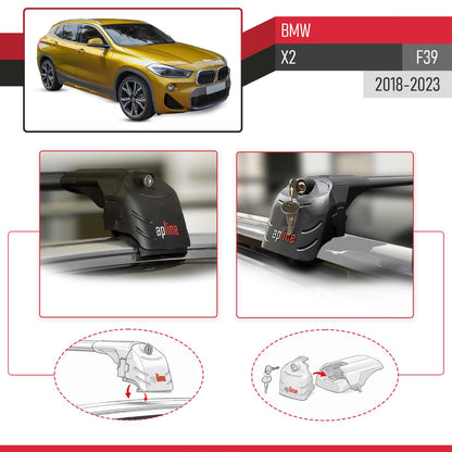 Compatible with BMW X2 (F39) 2018-2023 ACE-2 Model Car Roof Rack Cross Bar Black Aluminium 2 Bars
