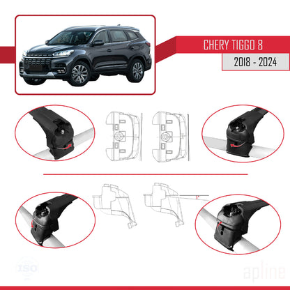 Compatible with Chery Tiggo 8 2018-2024 ACE-2 Car Roof Rack Cross Bar Black Aluminium 2 Bars