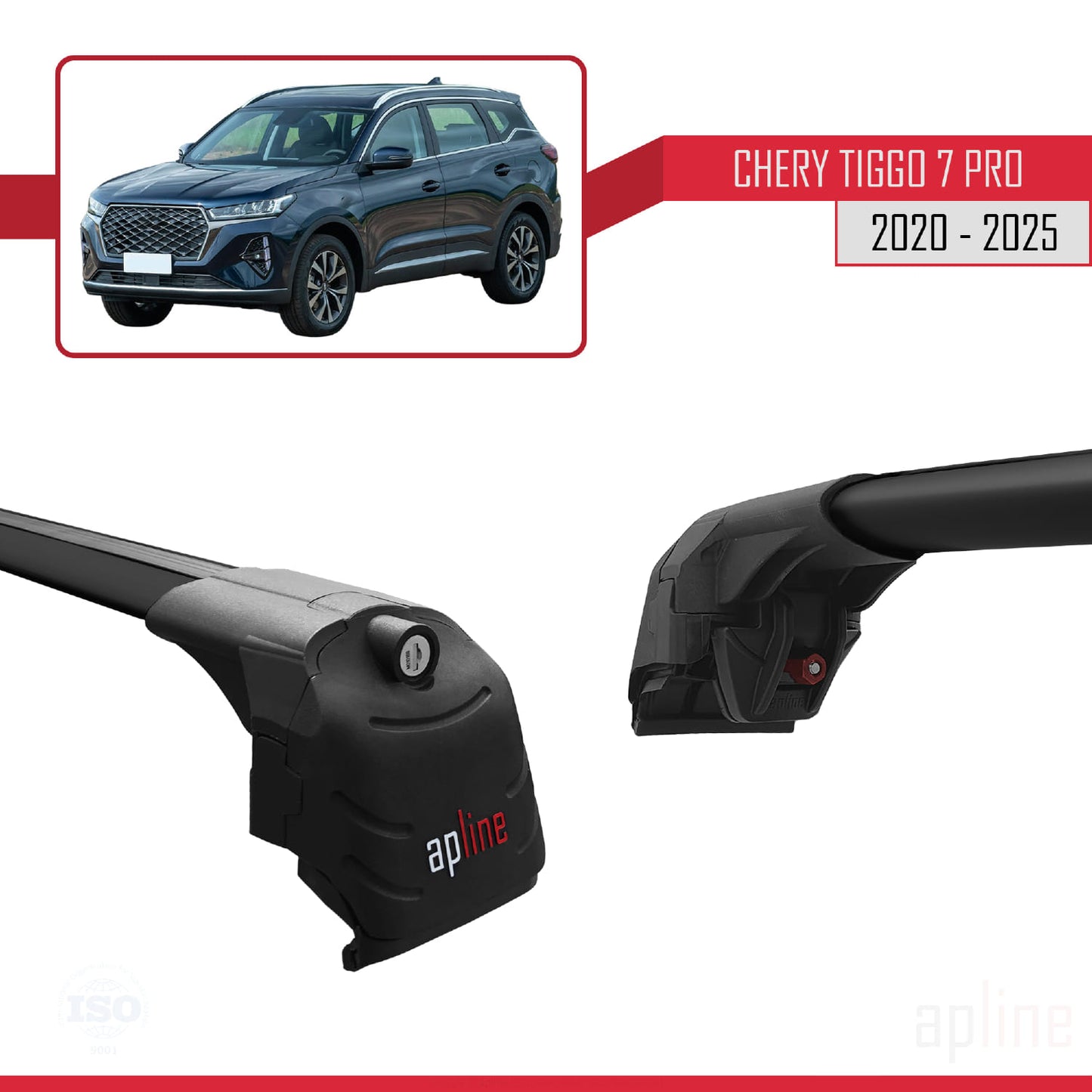 Compatible with Chery Tiggo 7 (T15) Pro 2020-2025 ACE-2 Car Roof Rack Cross Bar Black Aluminium 2 Bars
