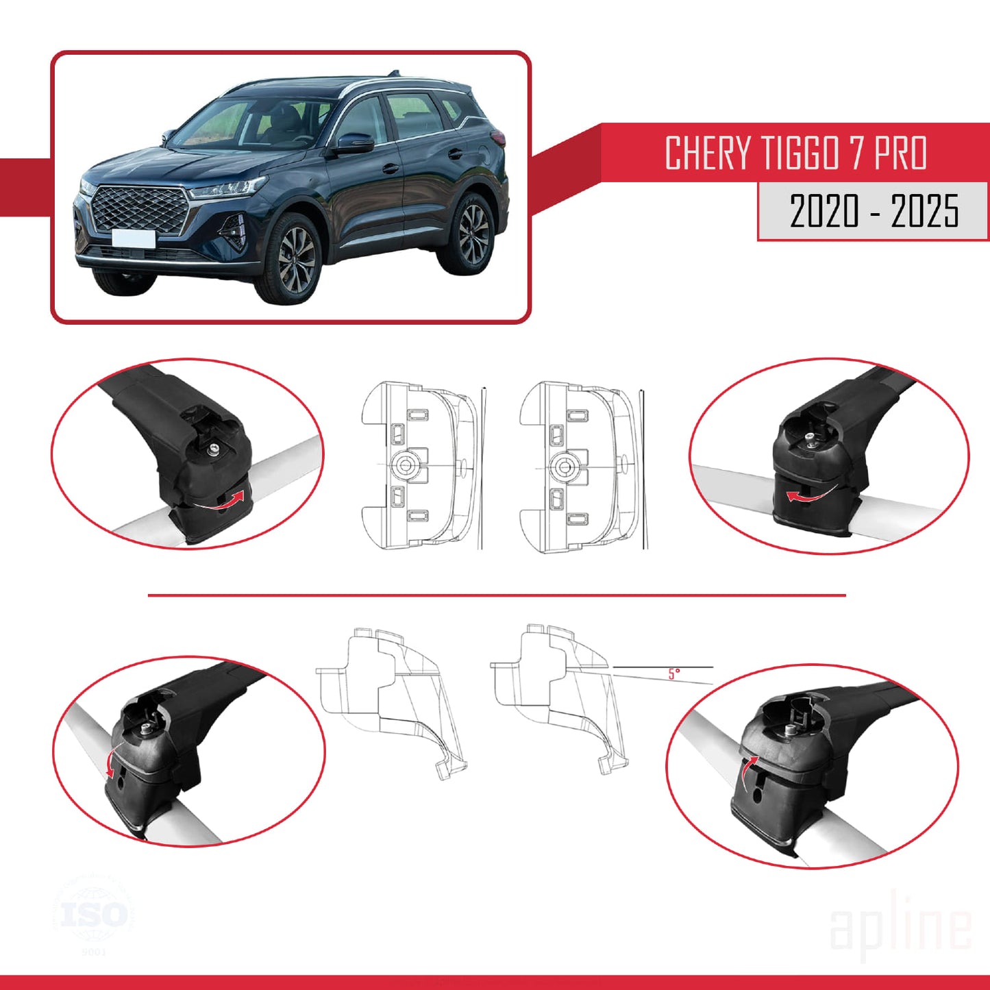 Compatible with Chery Tiggo 7 (T15) Pro 2020-2025 ACE-2 Car Roof Rack Cross Bar Black Aluminium 2 Bars