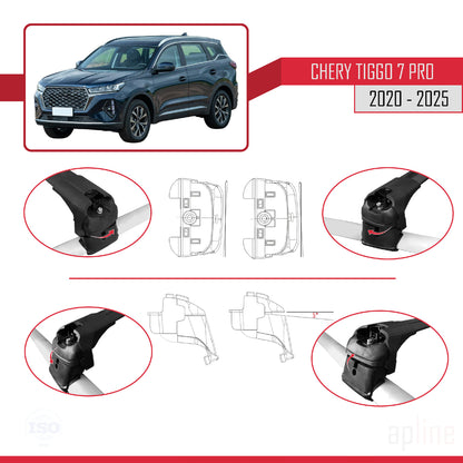 Compatible with Chery Tiggo 7 (T15) Pro 2020-2025 ACE-2 Car Roof Rack Cross Bar Black Aluminium 2 Bars