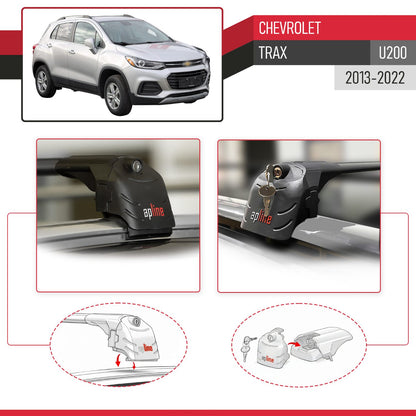 Compatible with Chevrolet Trax (U200) 2013-2022 ACE-2 Model Car Roof Rack Cross Bar Black Aluminium 2 Bars
