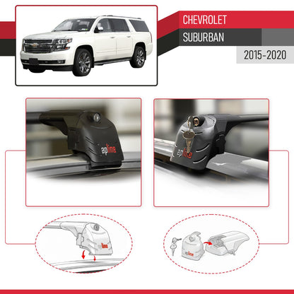 Compatible with Chevrolet Suburban 2015-2020 ACE-2 Model Car Roof Rack Cross Bar Black Aluminium 2 Bars