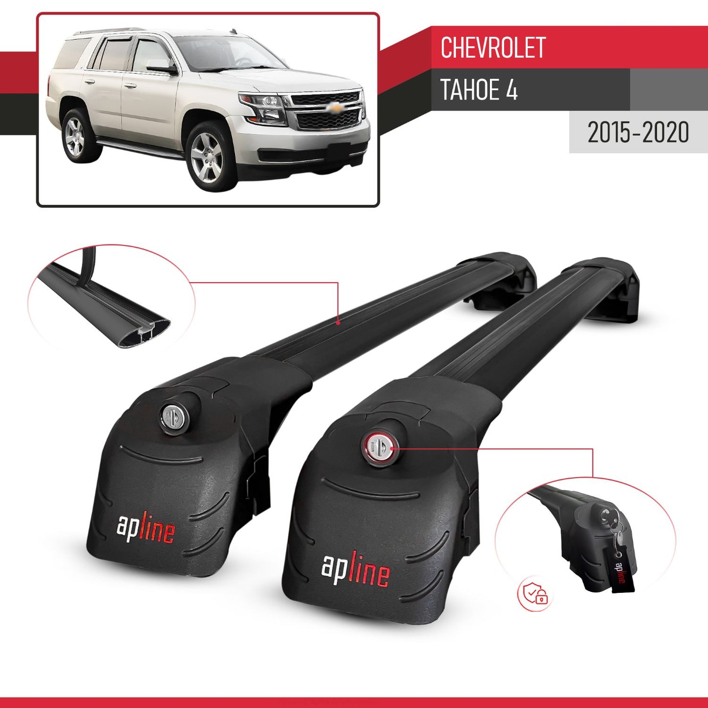 Compatible with Chevrolet Tahoe 4 2015-2020 ACE-2 Model Car Roof Rack Cross Bar Black Aluminium 2 Bars