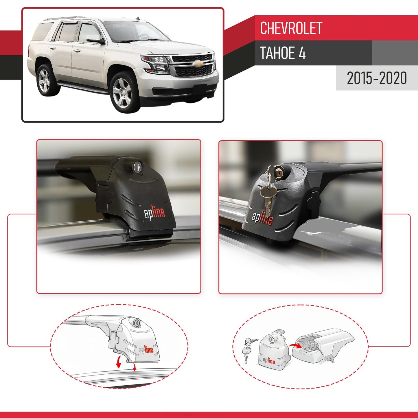 Compatible with Chevrolet Tahoe 4 2015-2020 ACE-2 Model Car Roof Rack Cross Bar Black Aluminium 2 Bars
