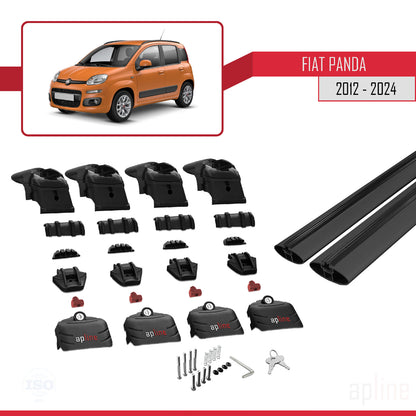 Compatible with Fiat Panda 3 (319) 2012-2024 ACE-2 Car Roof Rack Cross Bar Black Aluminium 2 Bars
