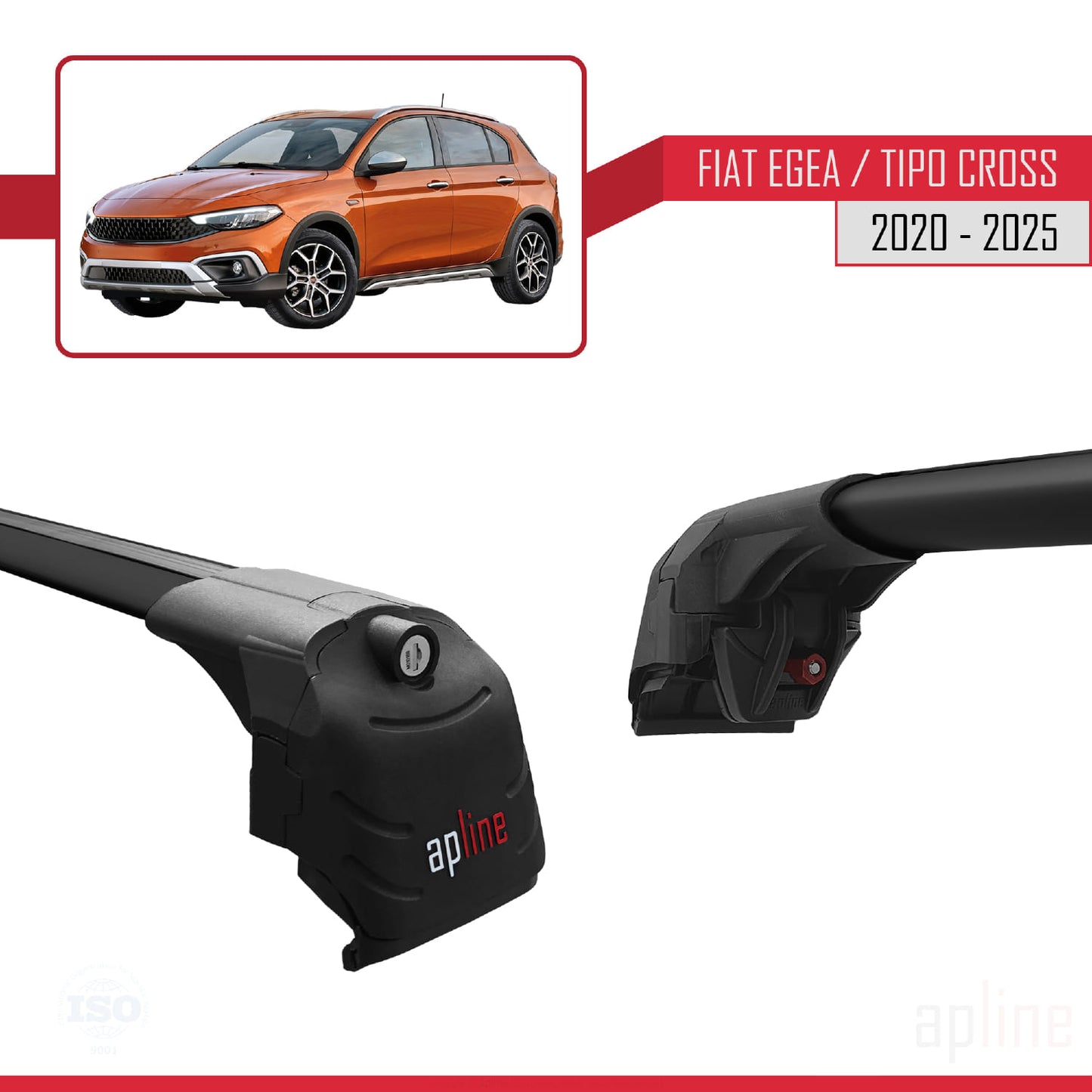 Compatible with Fiat Egea Cross 2020-2025 ACE-2 Car Roof Rack Cross Bar Black Aluminium 2 Bars