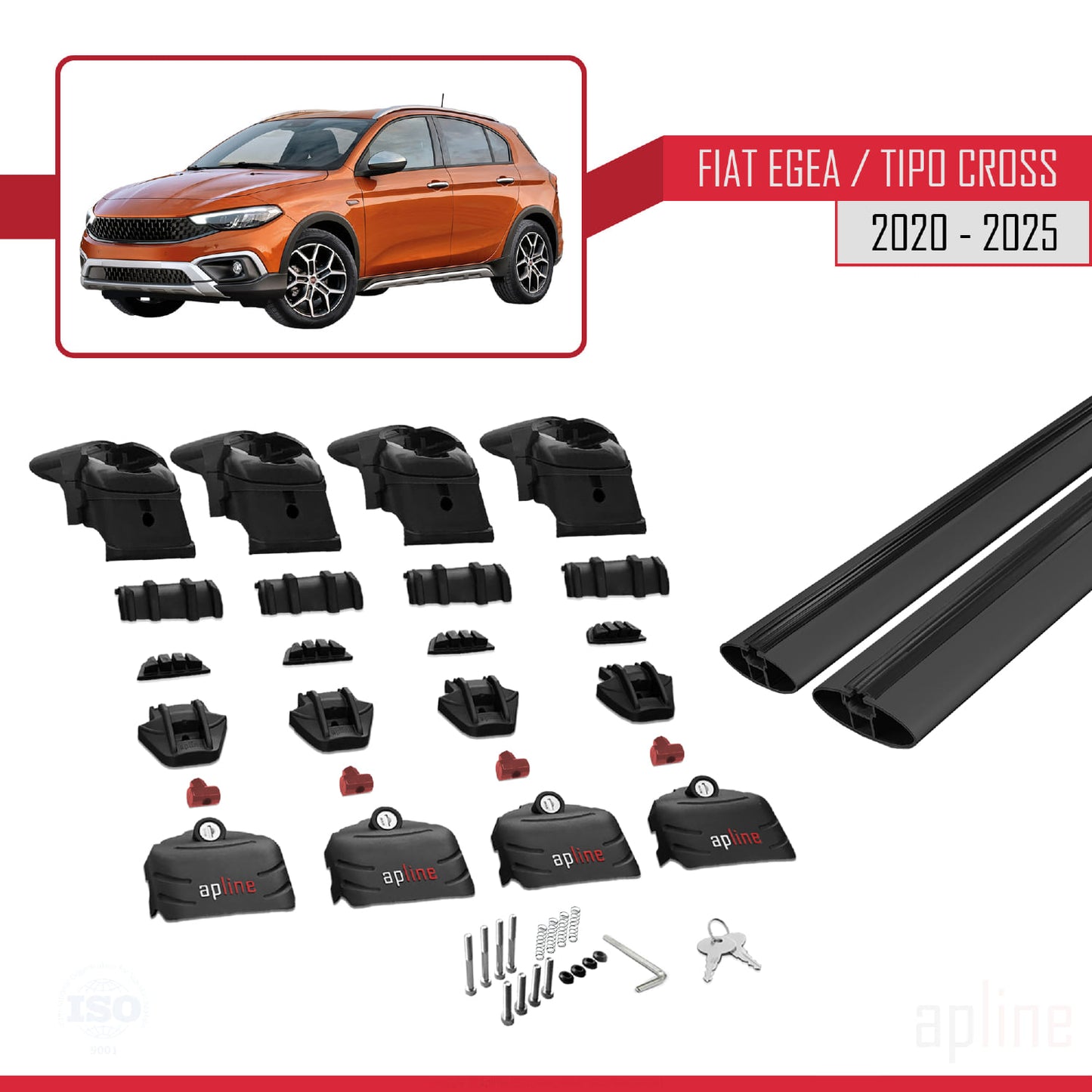 Compatible with Fiat Egea Cross 2020-2025 ACE-2 Car Roof Rack Cross Bar Black Aluminium 2 Bars