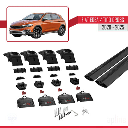 Compatible with Fiat Egea Cross 2020-2025 ACE-2 Car Roof Rack Cross Bar Black Aluminium 2 Bars