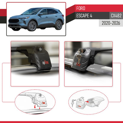 Compatible with Ford Escape 4 (CX482) 2020-2026 ACE-2 Model Car Roof Rack Cross Bar Black Aluminium 2 Bars