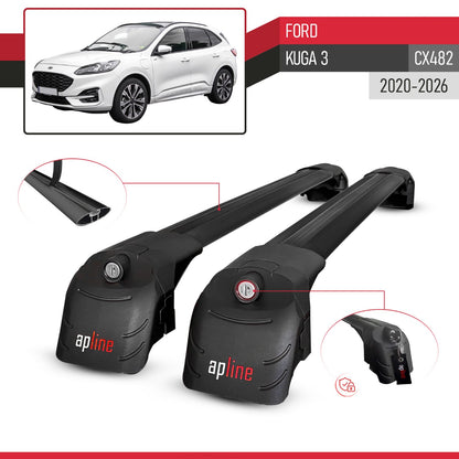 Compatible with Ford Kuga 3 (CX482) 2020-2026 ACE-2 Model Car Roof Rack Cross Bar Black Aluminium 2 Bars