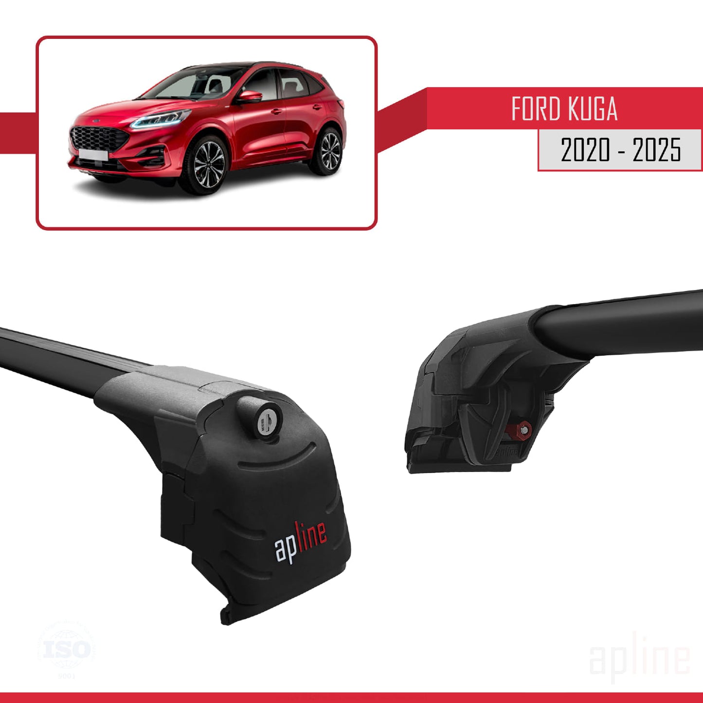 Compatible with Ford Kuga 3 (CX482) 2020-2025 ACE-2 Car Roof Rack Cross Bar Black Aluminium 2 Bars