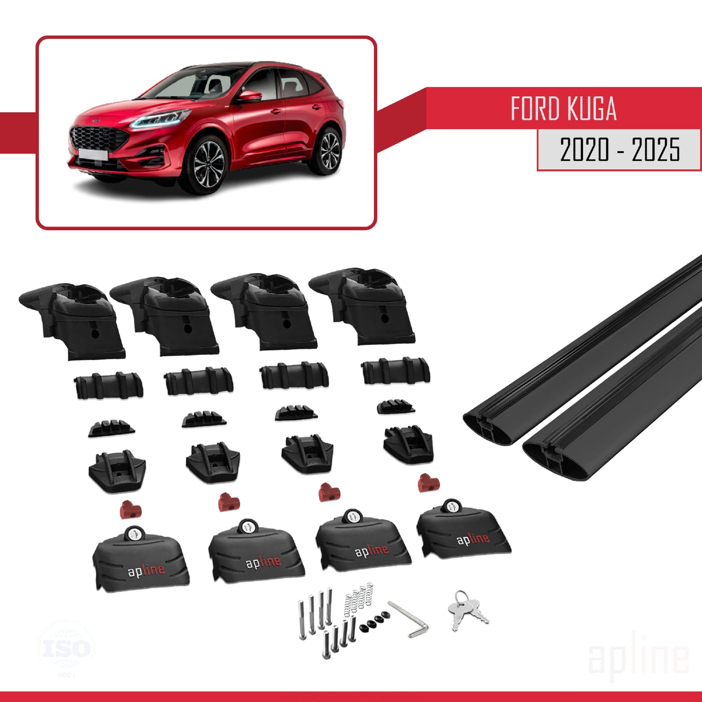 Compatible with Ford Kuga 3 (CX482) 2020-2025 ACE-2 Car Roof Rack Cross Bar Black Aluminium 2 Bars