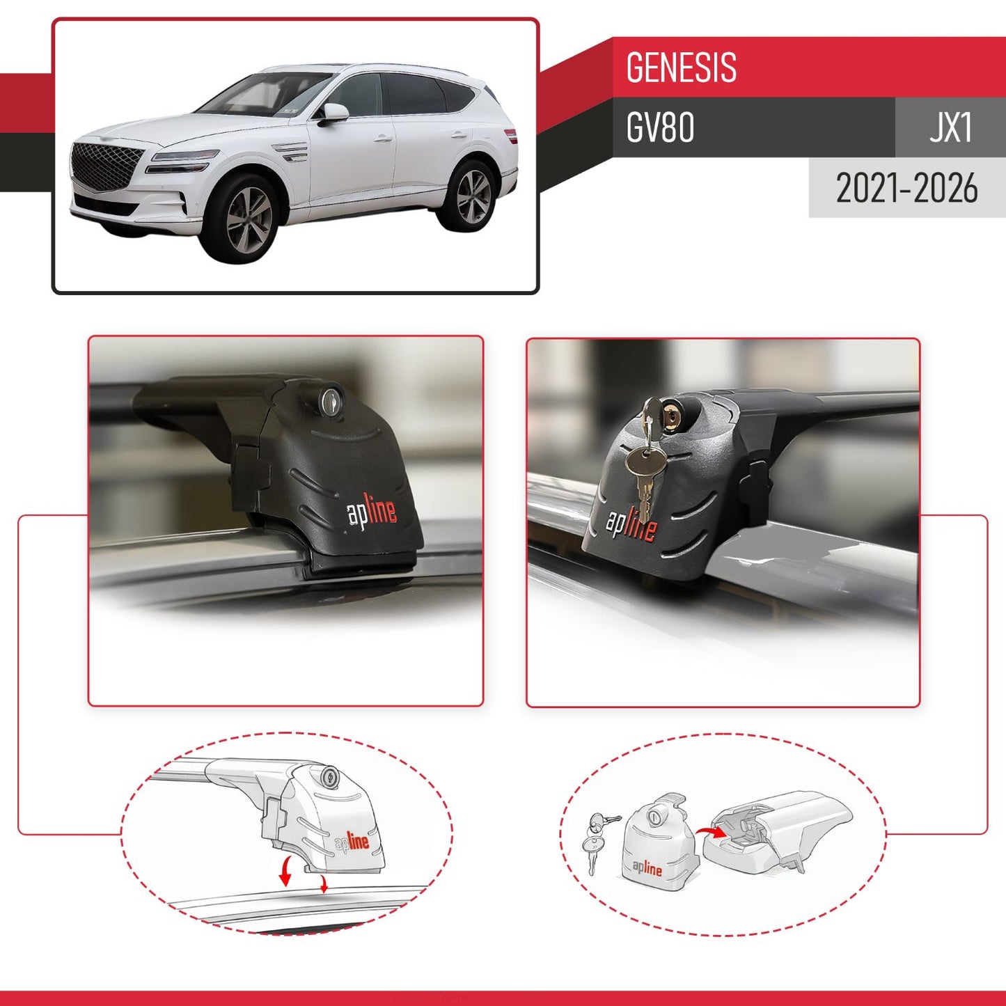 Compatible with Genesis GV80 (JX1) 2021-2026 ACE-2 Model Car Roof Rack Cross Bar Black Aluminium 2 Bars