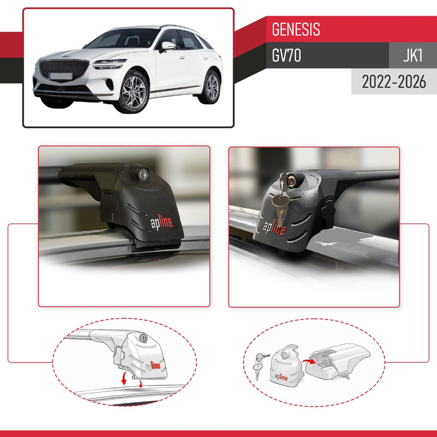 Compatible with Genesis GV70 (JK1) 2022-2026 ACE-2 Model Car Roof Rack Cross Bar Black Aluminium 2 Bars