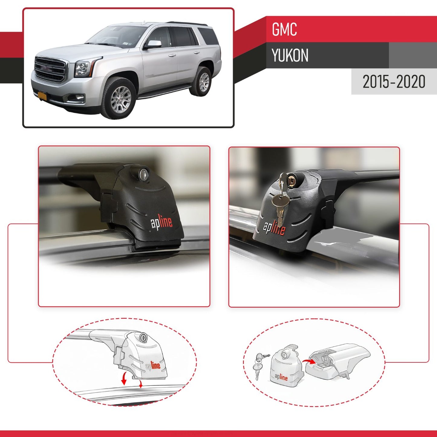 Compatible with GMC Yukon 2015-2020 ACE-2 Model Car Roof Rack Cross Bar Black Aluminium 2 Bars