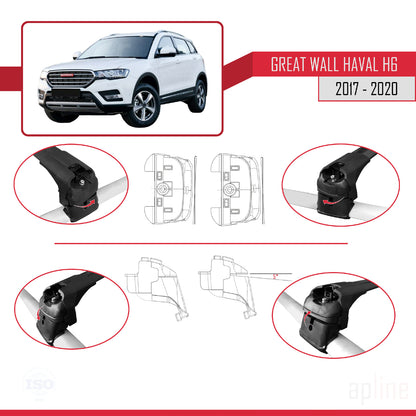 Compatible with Great Wall Haval H6 Pre-Facelift 2017-2020 ACE-2 Car Roof Rack Cross Bar Black Aluminium 2 Bars