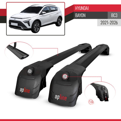 Compatible with Hyundai Bayon (BC3) 2021-2026 ACE-2 Model Car Roof Rack Cross Bar Black Aluminium 2 Bars