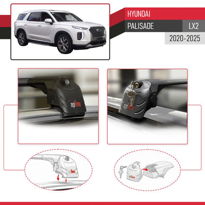Compatible with Hyundai Palisade (LX2) 2020-2025 ACE-2 Model Car Roof Rack Cross Bar Black Aluminium 2 Bars