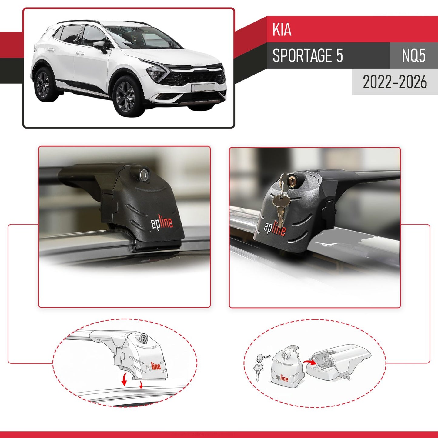 Compatible with Kia Sportage 5 (NQ5) 2022-2026 (No-Sunroof) ACE-2 Model Car Roof Rack Cross Bar Black Aluminium 2 Bars