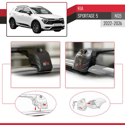 Compatible with Kia Sportage 5 (NQ5) 2022-2026 (No-Sunroof) ACE-2 Model Car Roof Rack Cross Bar Black Aluminium 2 Bars