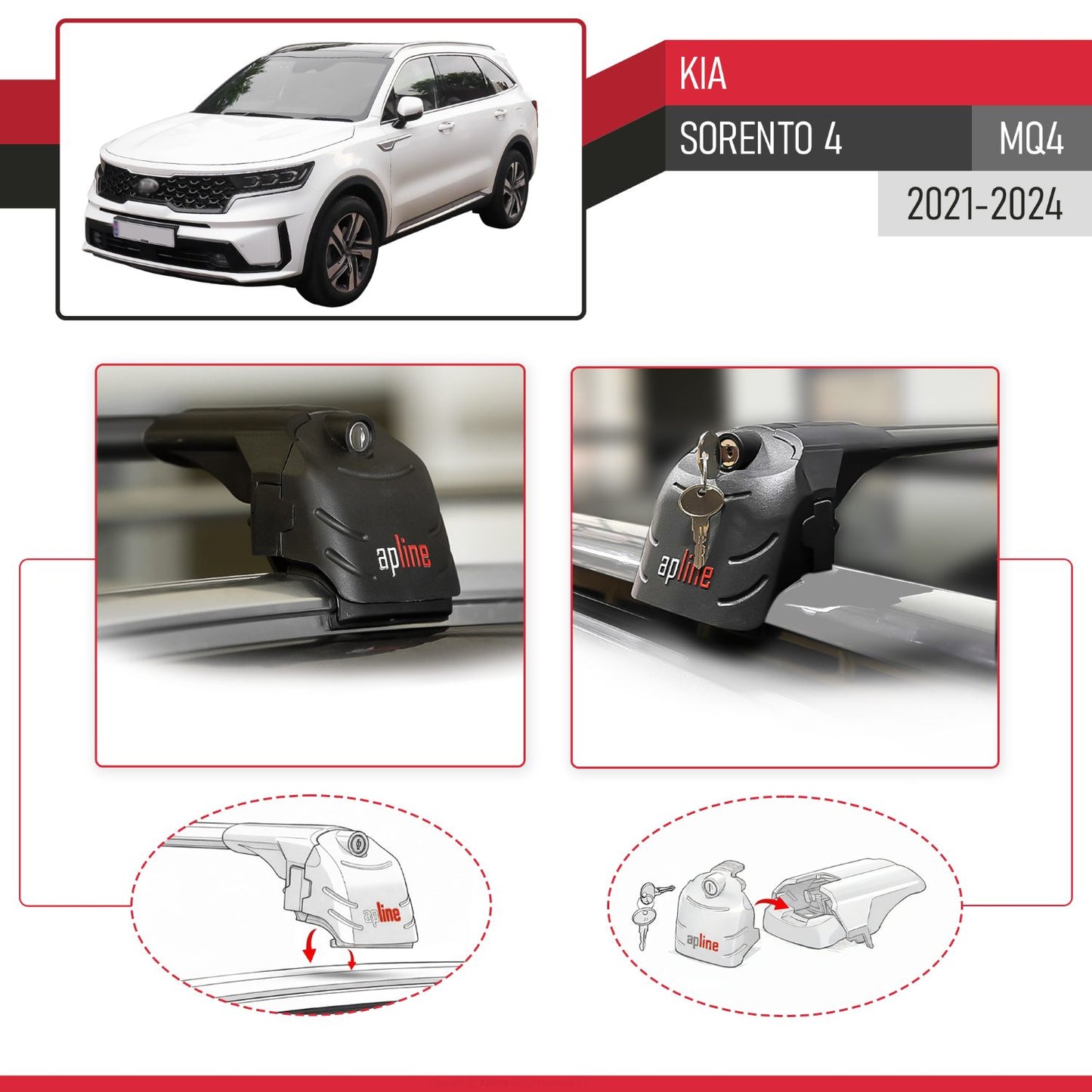 Compatible with Kia Sorento 4 (MQ4) 2021-2026 ACE-2 Model Car Roof Rack Cross Bar Black Aluminium 2 Bars