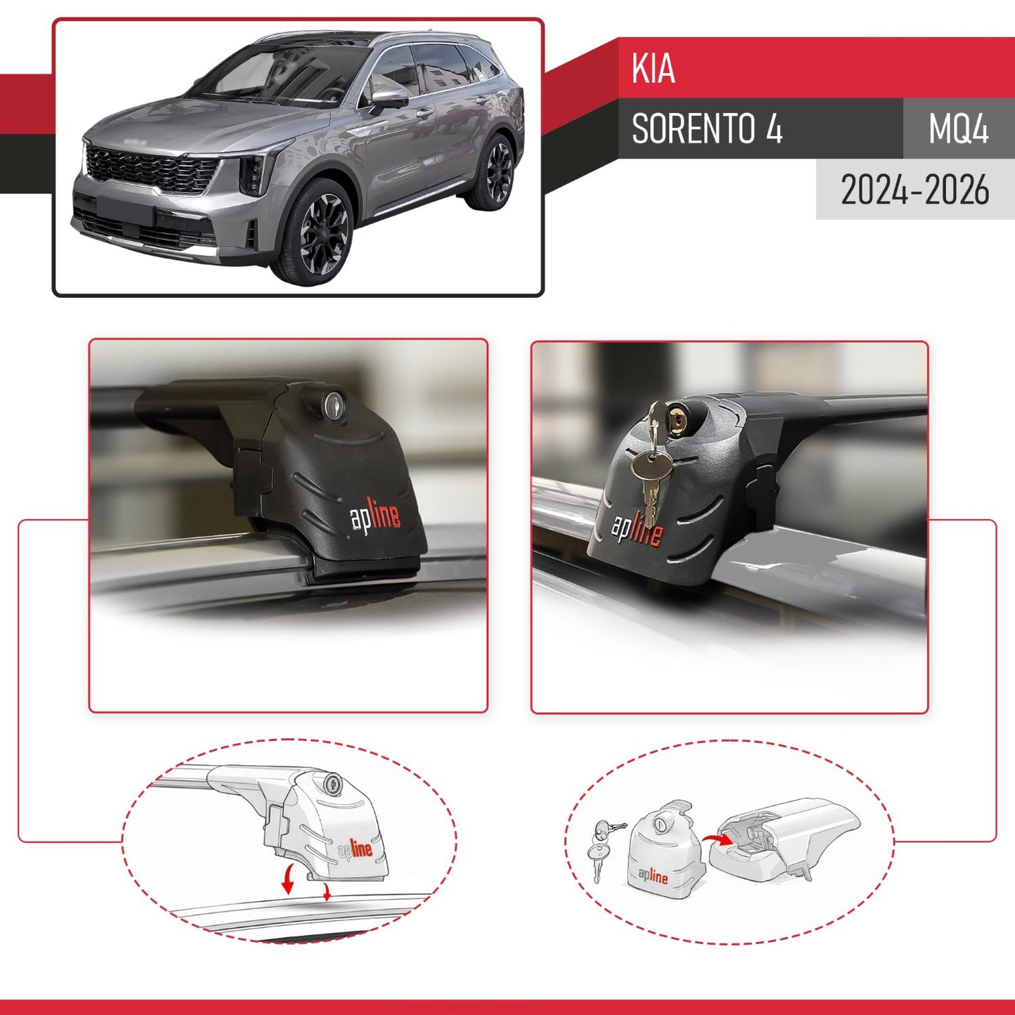 Compatible with Kia Sorento 4 (MQ4) 2021-2026 ACE-2 Model Car Roof Rack Cross Bar Black Aluminium 2 Bars