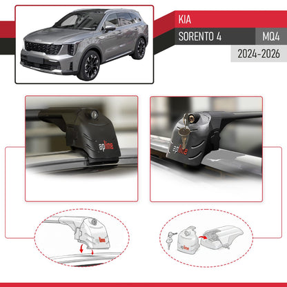 Compatible with Kia Sorento 4 (MQ4) 2021-2026 ACE-2 Model Car Roof Rack Cross Bar Black Aluminium 2 Bars