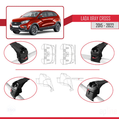 Compatible with Lada Xray 2015-2022 ACE-2 Car Roof Rack Cross Bar Black Aluminium 2 Bars