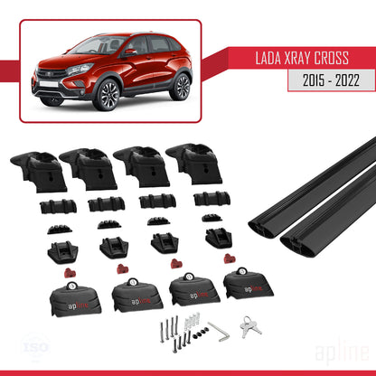 Compatible with Lada Xray 2015-2022 ACE-2 Car Roof Rack Cross Bar Black Aluminium 2 Bars