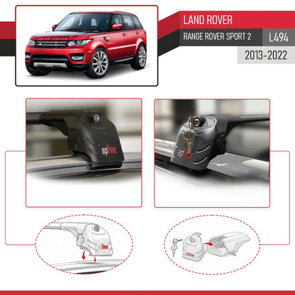 Compatible with Land Rover Range Rover Sport 2 (L494) 2013-2022 ACE-2 Model Car Roof Rack Cross Bar Black Aluminium 2 Bars