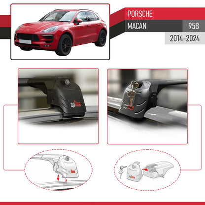 Compatible with Porsche Macan (95B) 2014-2024 ACE-2 Model Car Roof Rack Cross Bar Black Aluminium 2 Bars