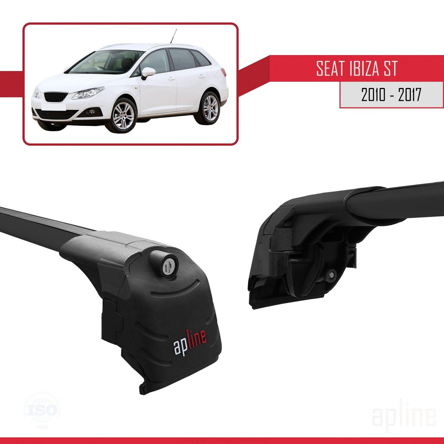 Compatible with Seat Ibiza 4 (6J) ST 2010-2017 ACE-2 Car Roof Rack Cross Bar Black Aluminium 2 Bars
