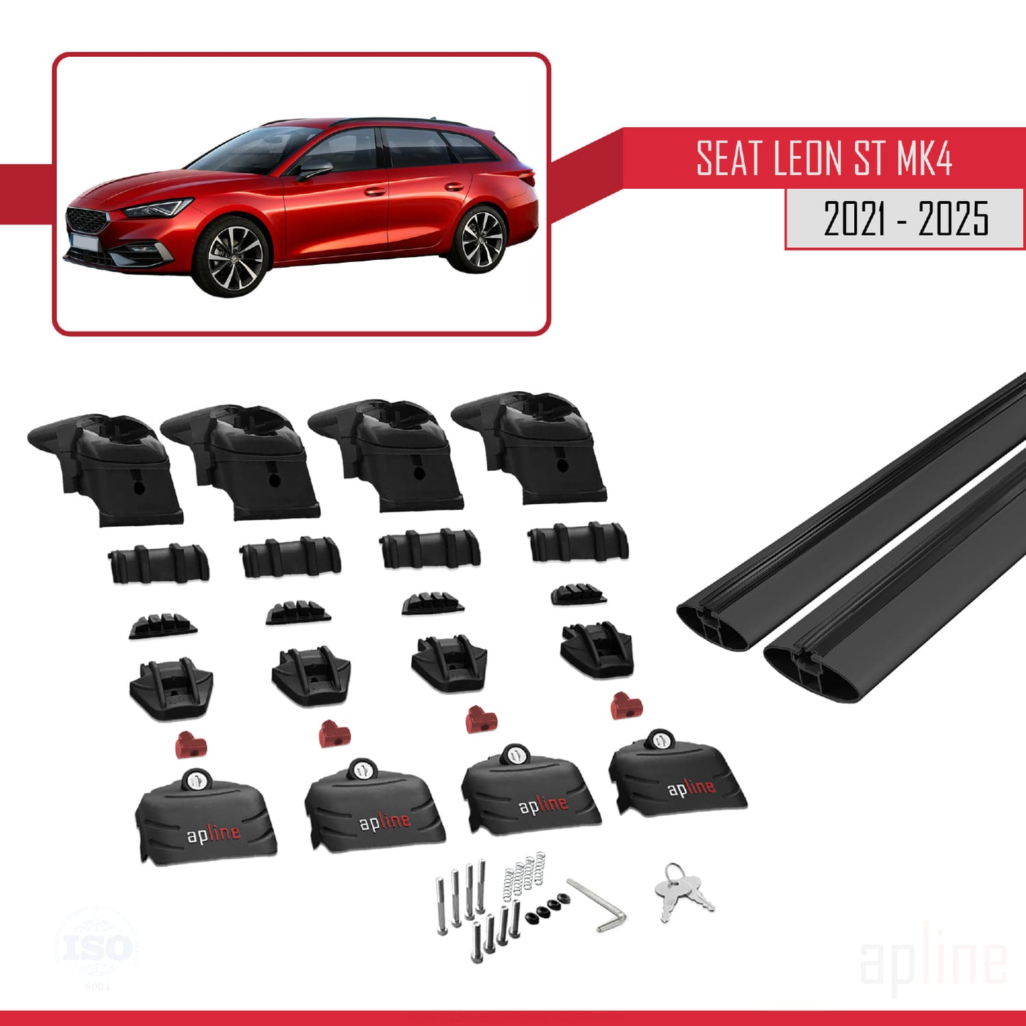 Compatible with Seat/Cupra Leon 4 ST 2021-2025 ACE-2 Car Roof Rack Cross Bar Black Aluminium 2 Bars