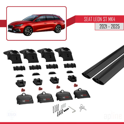 Compatible with Seat/Cupra Leon 4 ST 2021-2025 ACE-2 Car Roof Rack Cross Bar Black Aluminium 2 Bars