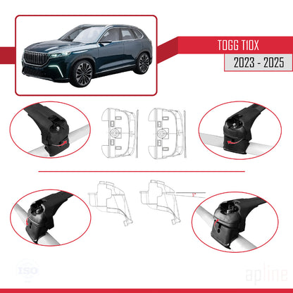 Compatible with Togg T10X 2023-2025 ACE-2 Car Roof Rack Cross Bar Black Aluminium 2 Bars