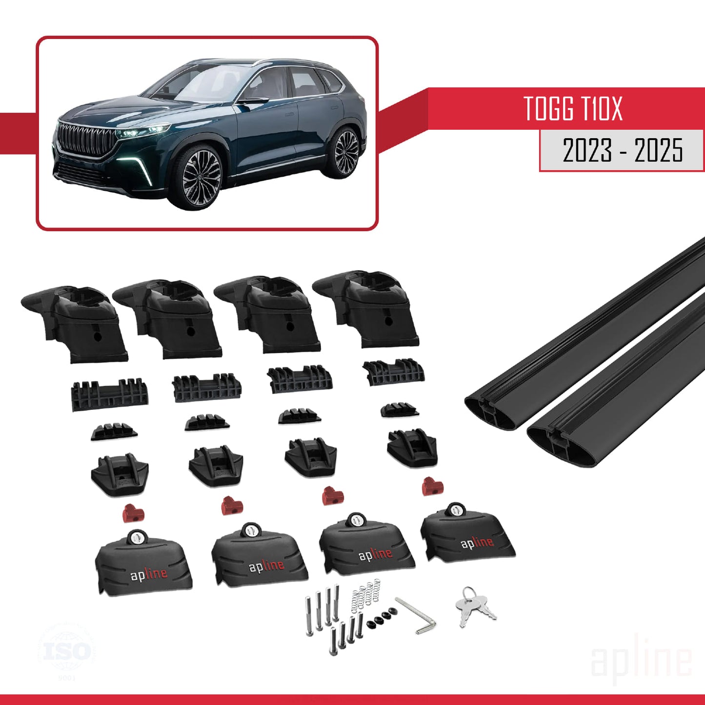Compatible with Togg T10X 2023-2025 ACE-2 Car Roof Rack Cross Bar Black Aluminium 2 Bars