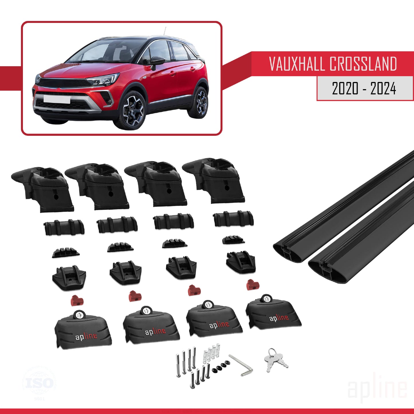 Compatible with Vauxhall Crossland 2020-2024 ACE-2 Car Roof Rack Cross Bar Black Aluminium 2 Bars