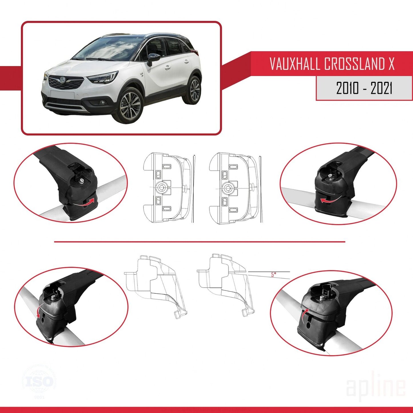 Compatible with Vauxhall Crossland X 2017-2020 ACE-2 Car Roof Rack Cross Bar Black Aluminium 2 Bars