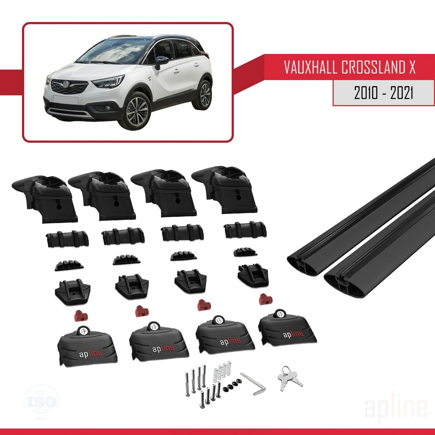 Compatible with Vauxhall Crossland X 2017-2020 ACE-2 Car Roof Rack Cross Bar Black Aluminium 2 Bars