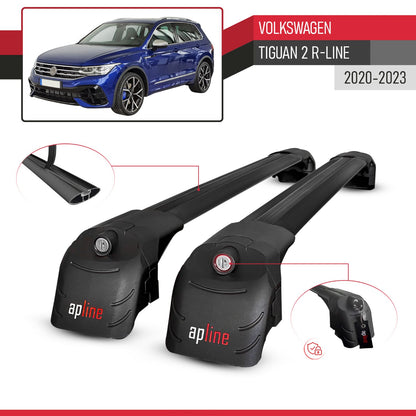 Compatible with Volkswagen Tiguan 2 R-Line Post-Facelift 2020-2023 ACE-2 Model Car Roof Rack Cross Bar Black Aluminium 2 Bars