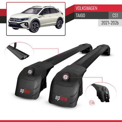 Compatible with Volkswagen Taigo (CS1) 2021-2026 ACE-2 Model Car Roof Rack Cross Bar Black Aluminium 2 Bars