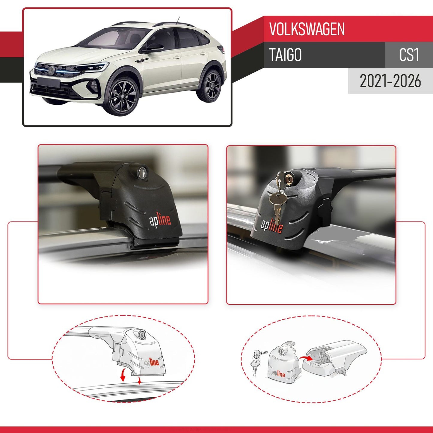 Compatible with Volkswagen Taigo (CS1) 2021-2026 ACE-2 Model Car Roof Rack Cross Bar Black Aluminium 2 Bars