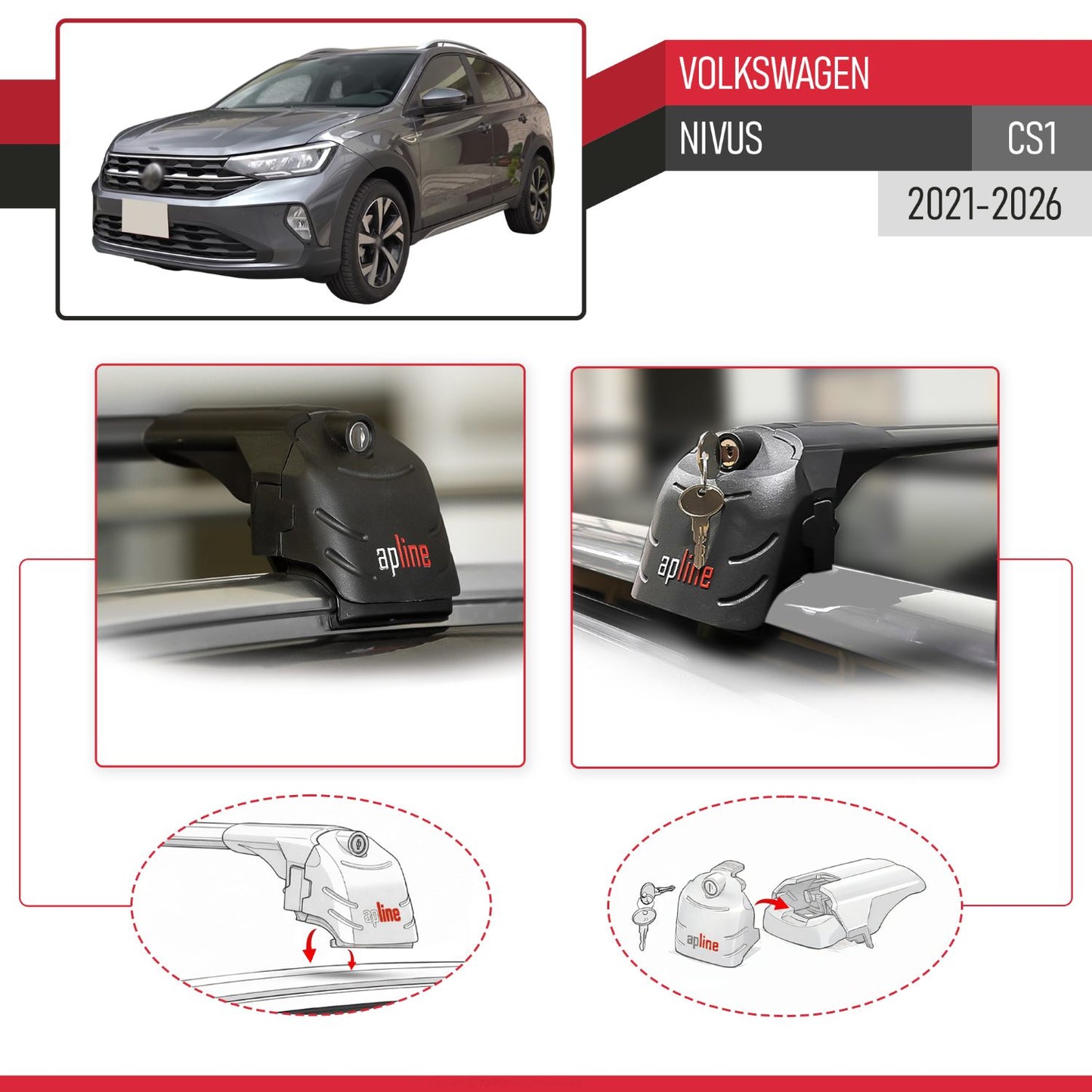 Compatible with Volkswagen Nivus (CS1) 2021-2026 ACE-2 Model Car Roof Rack Cross Bar Black Aluminium 2 Bars