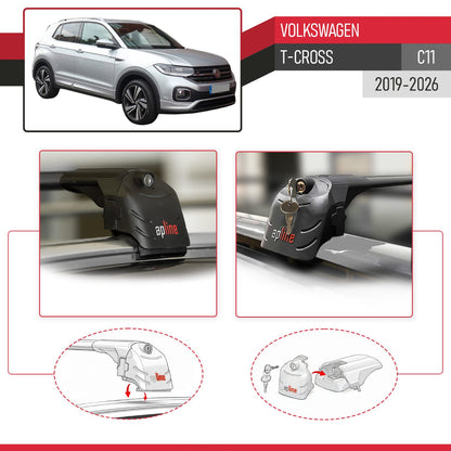 Compatible with Volkswagen T-Cross (C11) 2019-2026 ACE-2 Model Car Roof Rack Cross Bar Black Aluminium 2 Bars