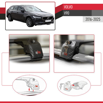 Compatible with Volvo V90 2016-2025 ACE-2 Model Car Roof Rack Cross Bar Black Aluminium 2 Bars