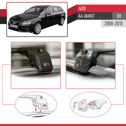Compatible with Audi A4 (B8) Avant 2008-2015 ACE-2 Car Roof Rack Cross Bar Black Aluminium 2 Bars
