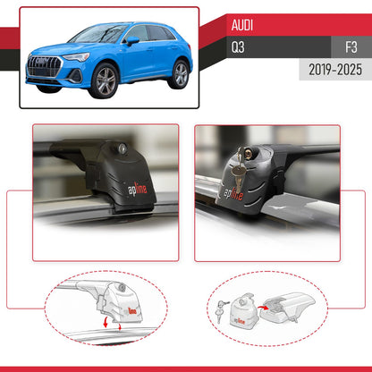 Compatible with Audi Q3 (F3) 2019-2025 ACE-2 Car Roof Rack Cross Bar Black Aluminium 2 Bars