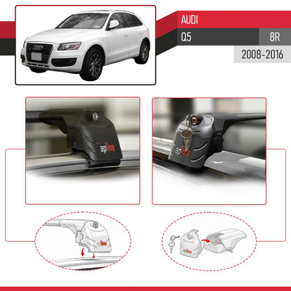 Compatible with Audi Q5 (8R) 2008-2016 ACE-2 Model Car Roof Rack Cross Bar Black Aluminium 2 Bars