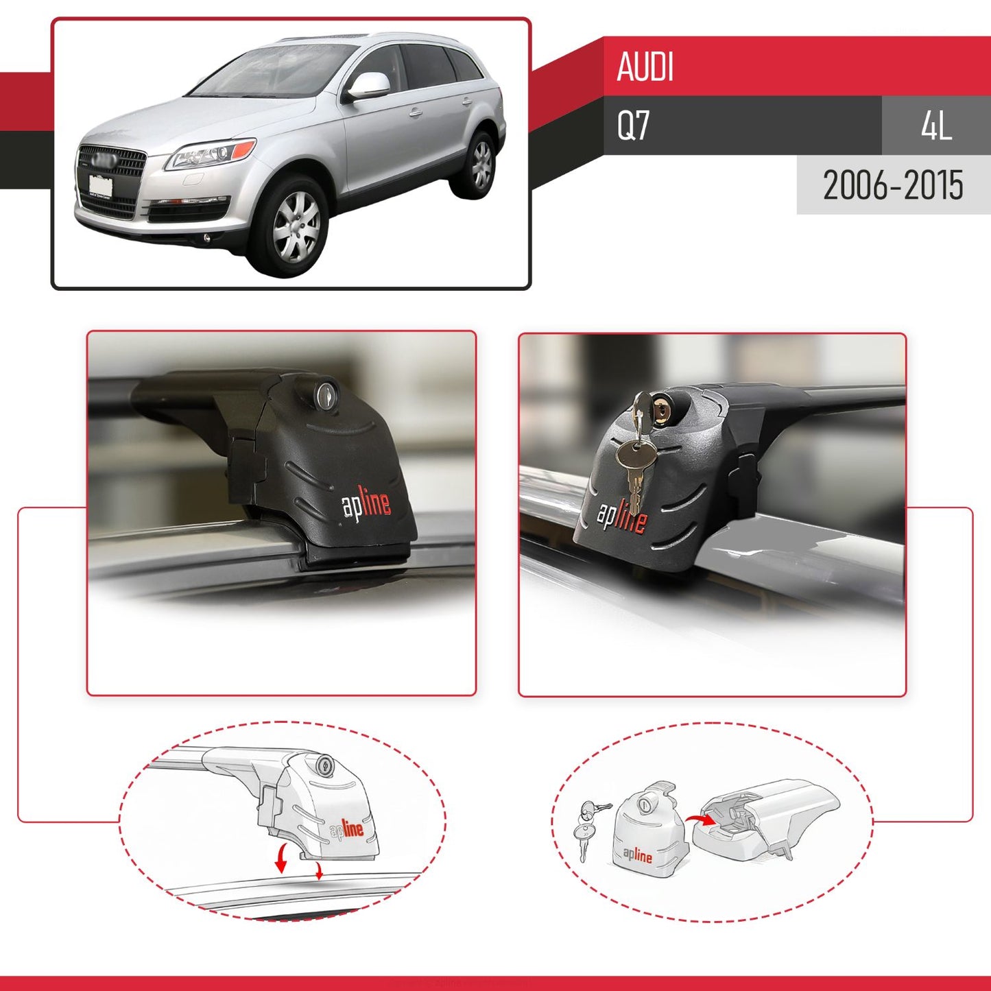 Compatible with Audi Q7 (4L) 2006-2015 ACE-2 Car Roof Rack Cross Bar Black Aluminium 2 Bars